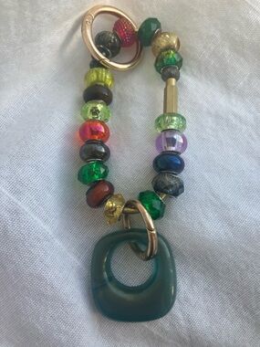Vesper Obscura Beaded Key Ring with Shimmery Teal Charm